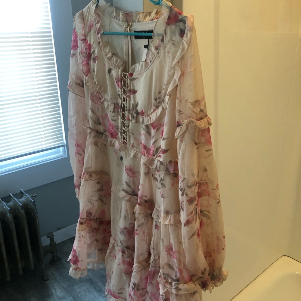 Cream Floral Peasant Dress